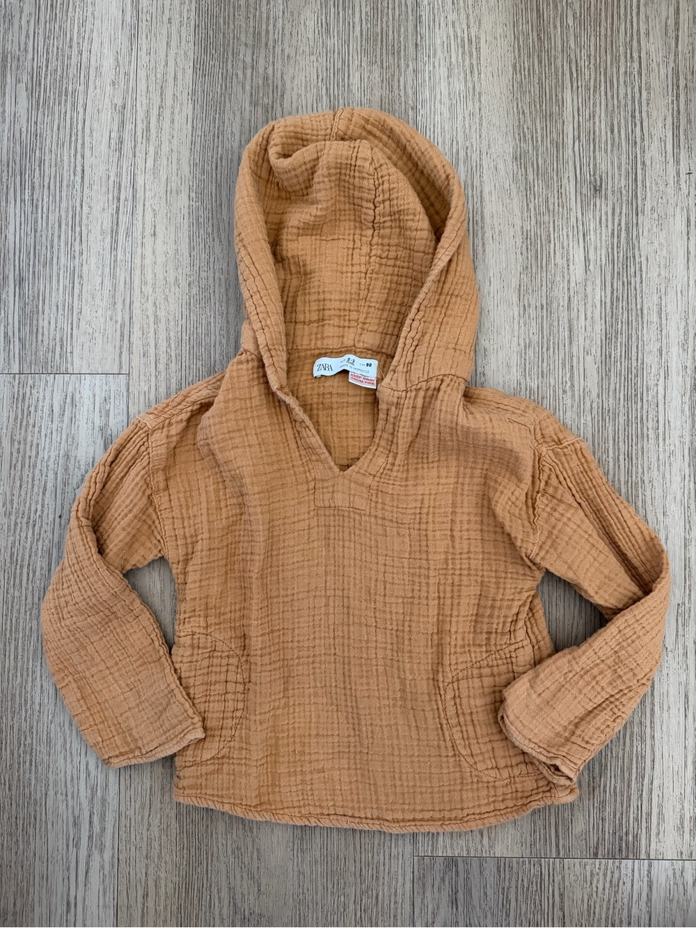 Zara Kids Tan Gauze Hooded Pullover